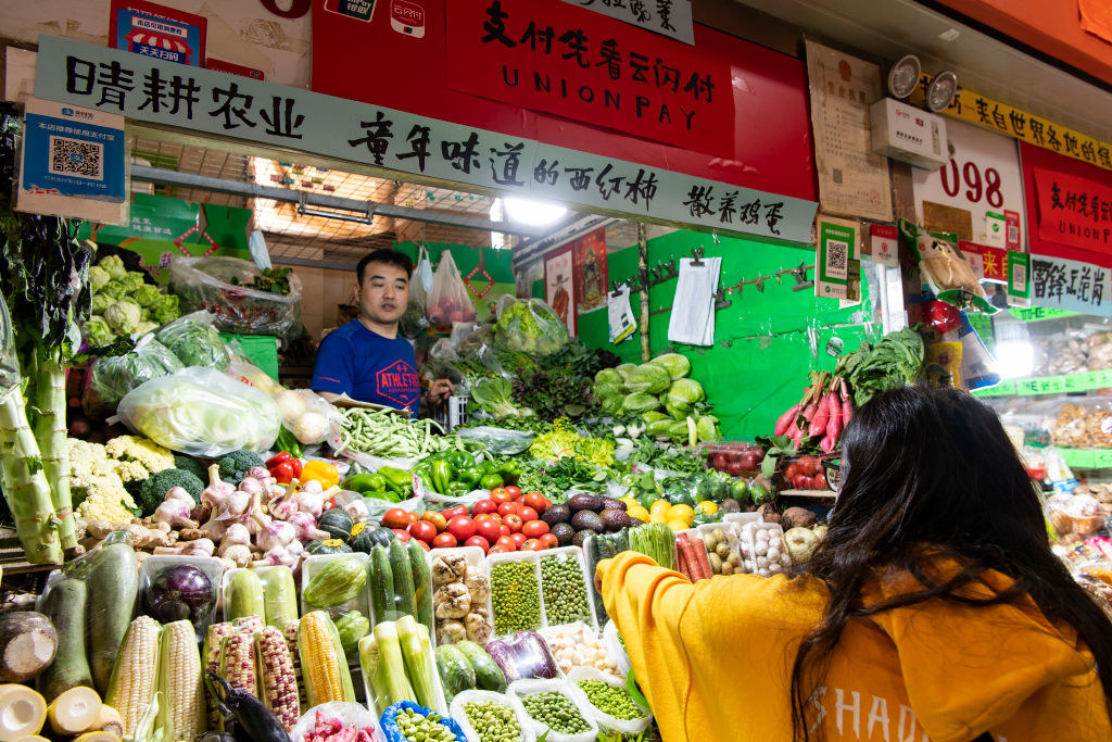 A vegetable stand at a market in China