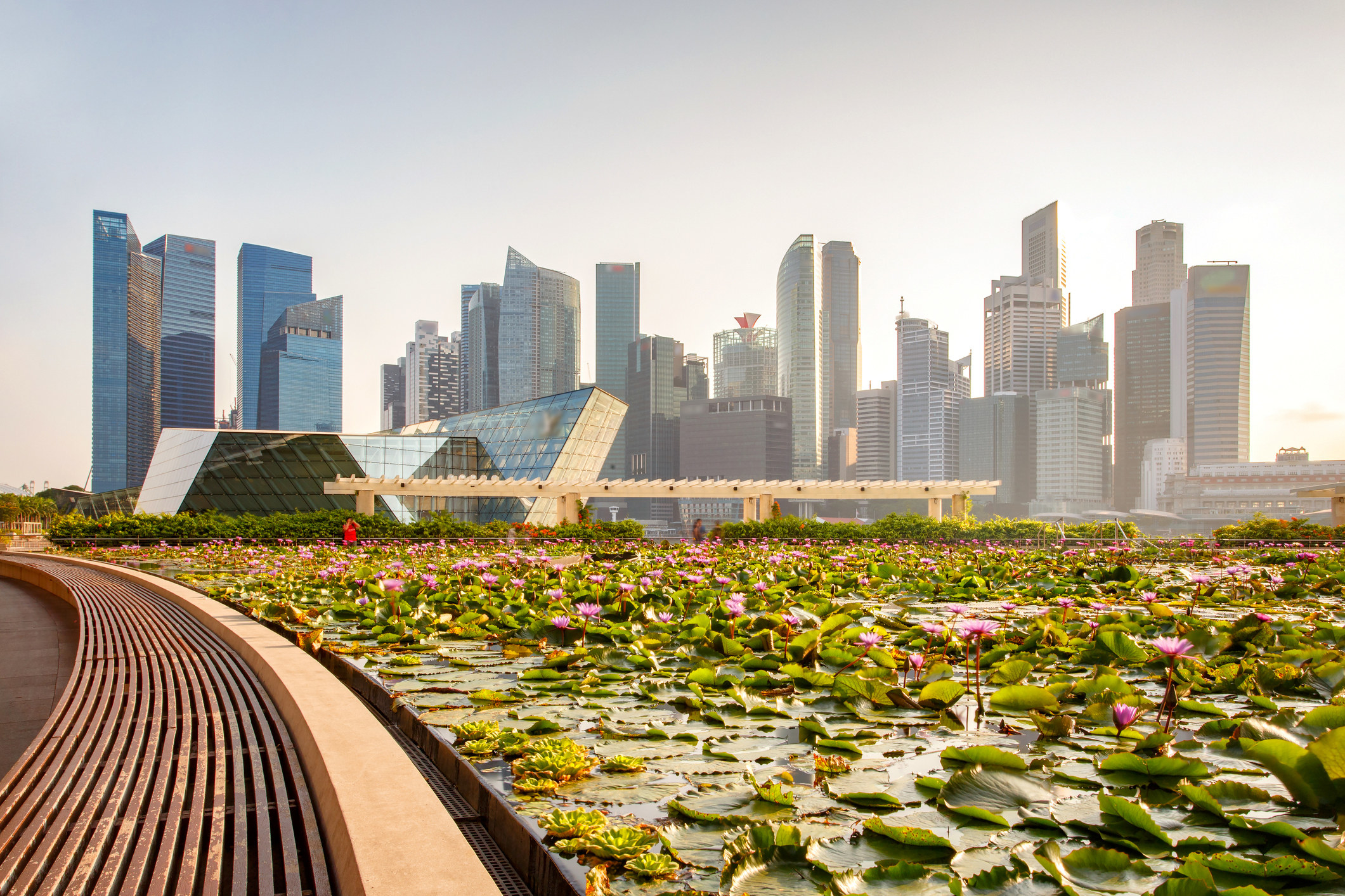 Singapore skyline of business district and Marina Bay