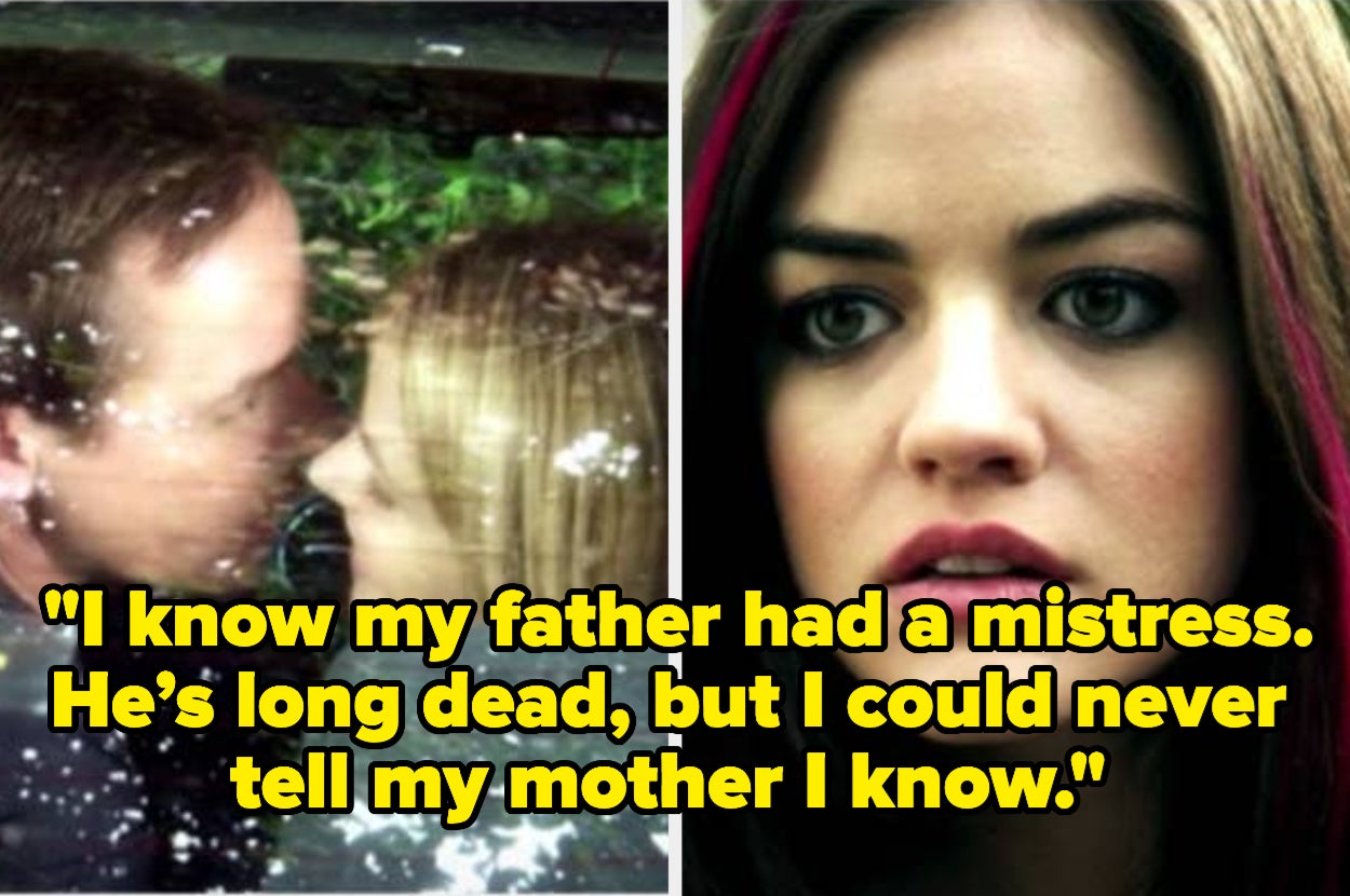 Aria seeing her dad cheating on pretty little liars captioned  "I know my father had a mistress. He's long dead, but I could never tell my mother I know"