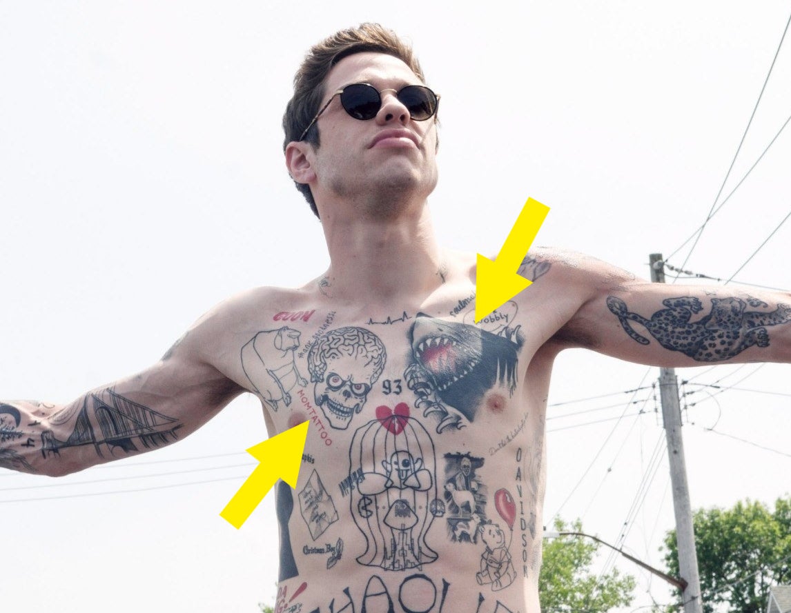 Pete shirtless showing off his tattoos