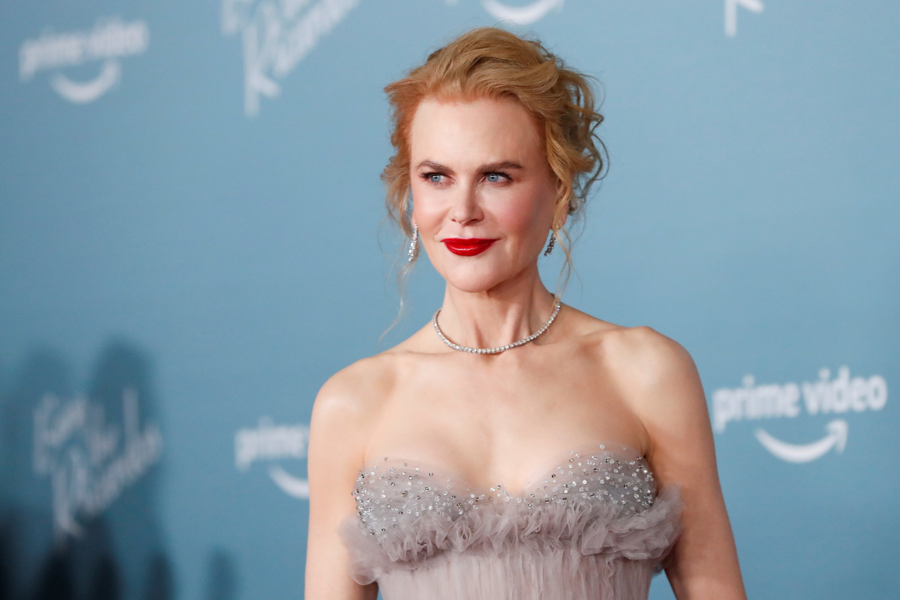 Nicole Kidman in a strapless gown and diamond necklace