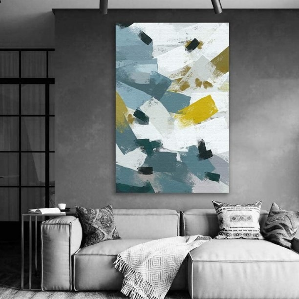the blue white and yellow abstract painting