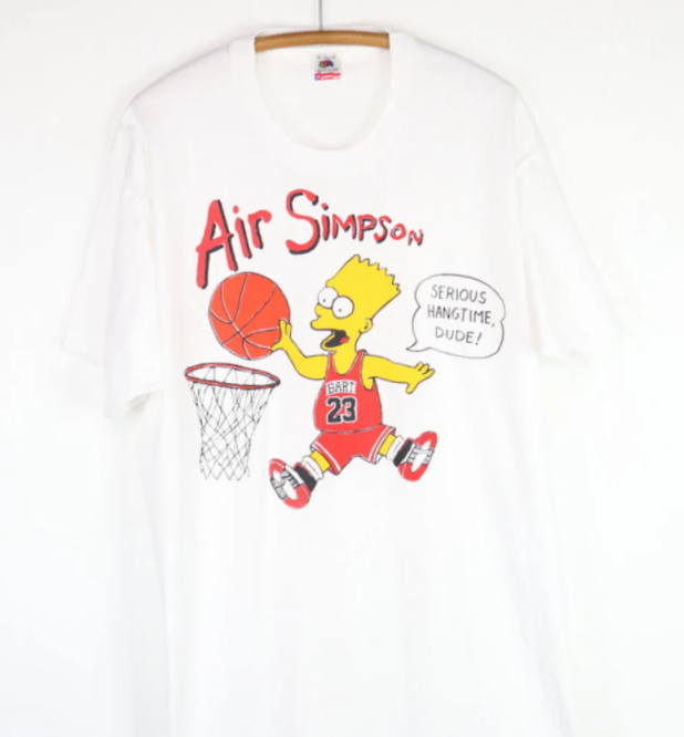 A shirt showing Bart dunking a basketball with &quot;Air Simpson&quot; written over him