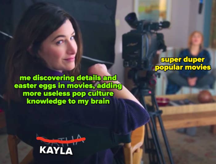 WandaVision meme of Agatha filming Wanda. On Agatha: &quot;Me discovering details and easter eggs in movies, adding more useless pop culture knowledge to my brain;&quot; On Wanda: &quot;2000s Disney movies&quot;