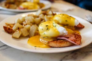 eggs benedict and breakfast potatoes