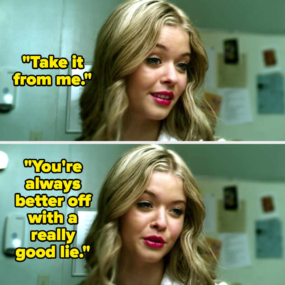Ali saying &quot;Take it from me. You&#x27;re always better off with a really good lie&quot; on pretty little liars