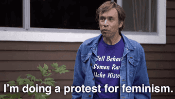 Fred Armisen saying &quot;I&#x27;m doing a protest for feminism, for you&quot; and holding up a bra on portlandia