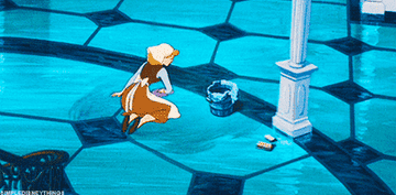Cinderella wiping the floor with a rag