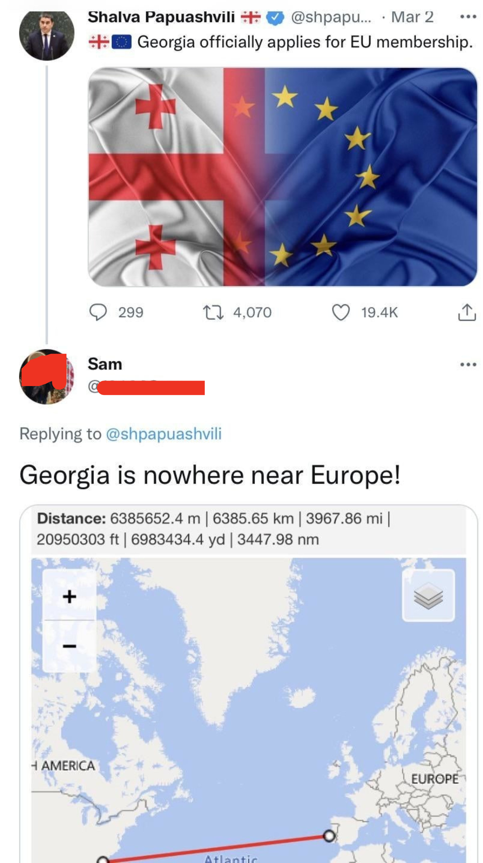 someone who thinks the country of georgia is in europe