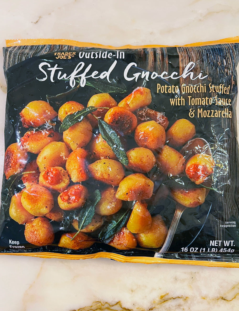 A bag of Trader Joe&#x27;s Outside-In Stuffed Gnocchi
