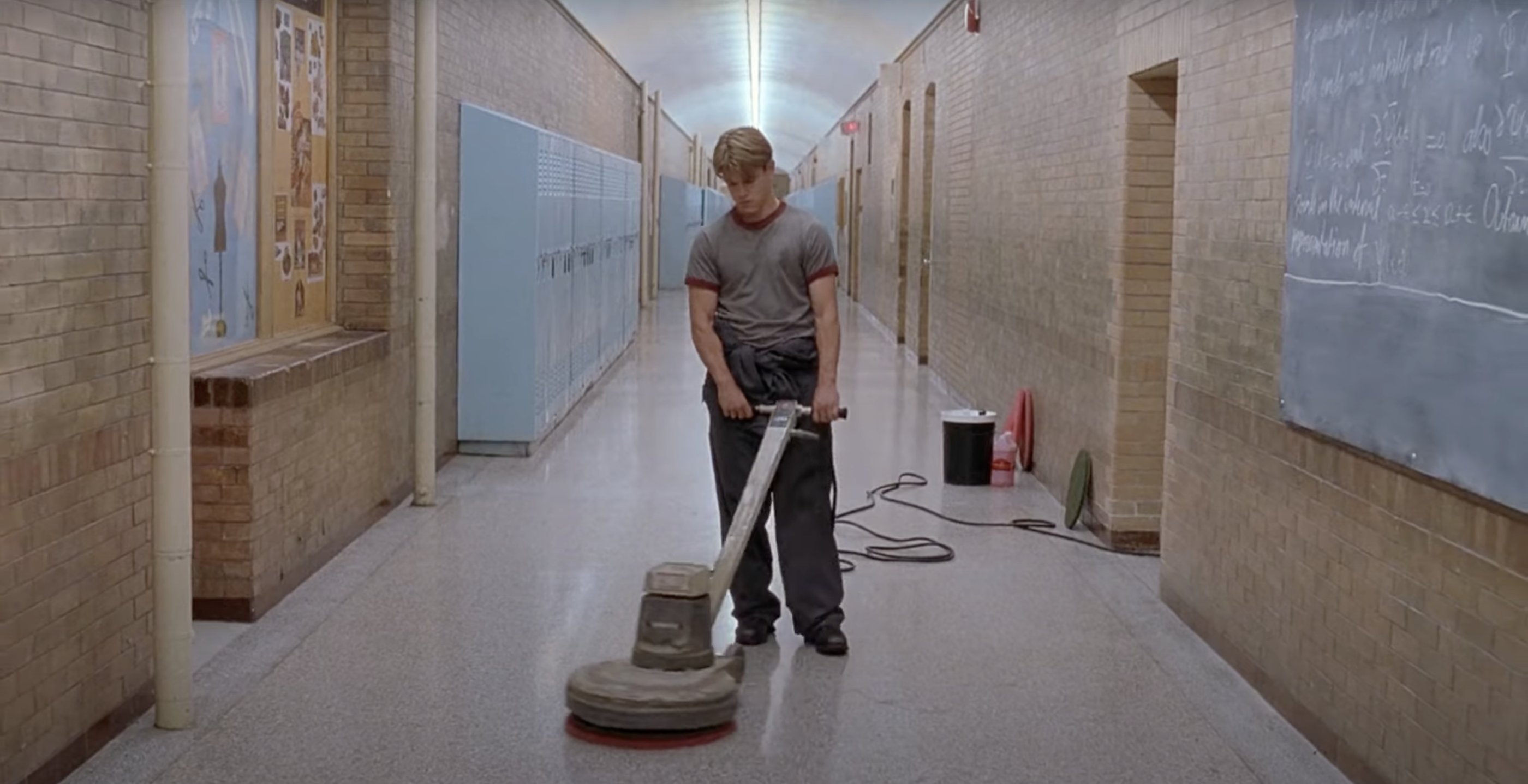 Matt Damon as Will in &quot;Good Will Hunting&quot; cleans the floors of a college as a janitor
