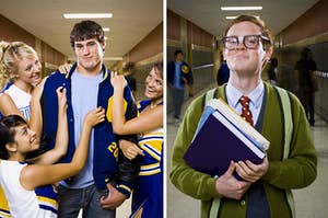 A dual image of a jock and a nerd