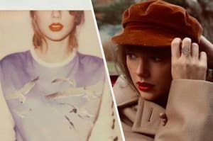 Taylor Swift wears a sweatshirt with seagulls on it and Taylor Swift wears a brightly colored hat