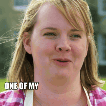 gif of contestant on the great british baking show saying one of my best life experiences ever