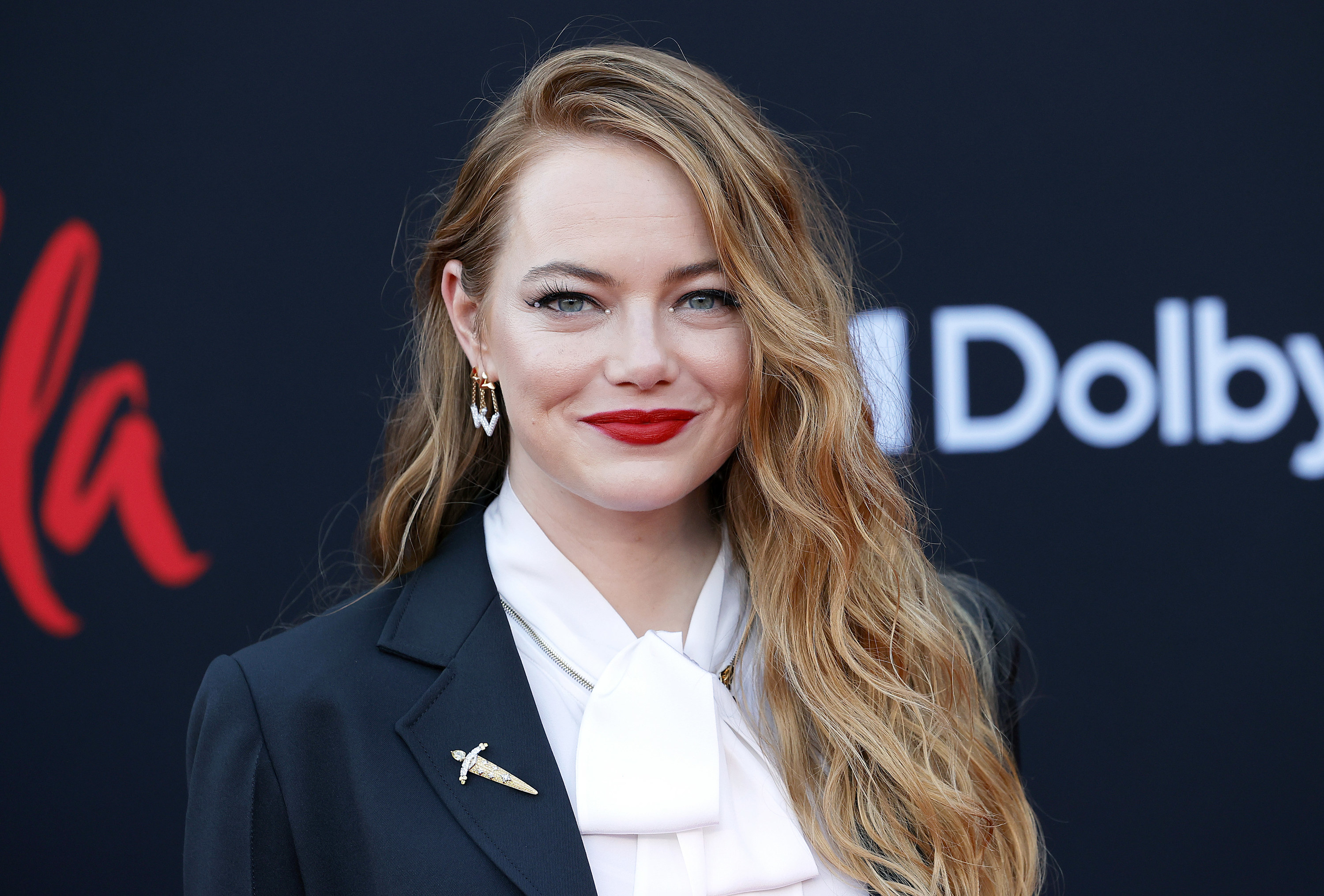 Emma Stone smiles at the &quot;Cruella&quot; Los Angeles premiere in Los Angeles on May 18, 2021