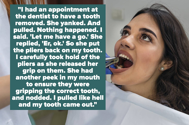 Woman at the dentist about to have her teeth pulled out