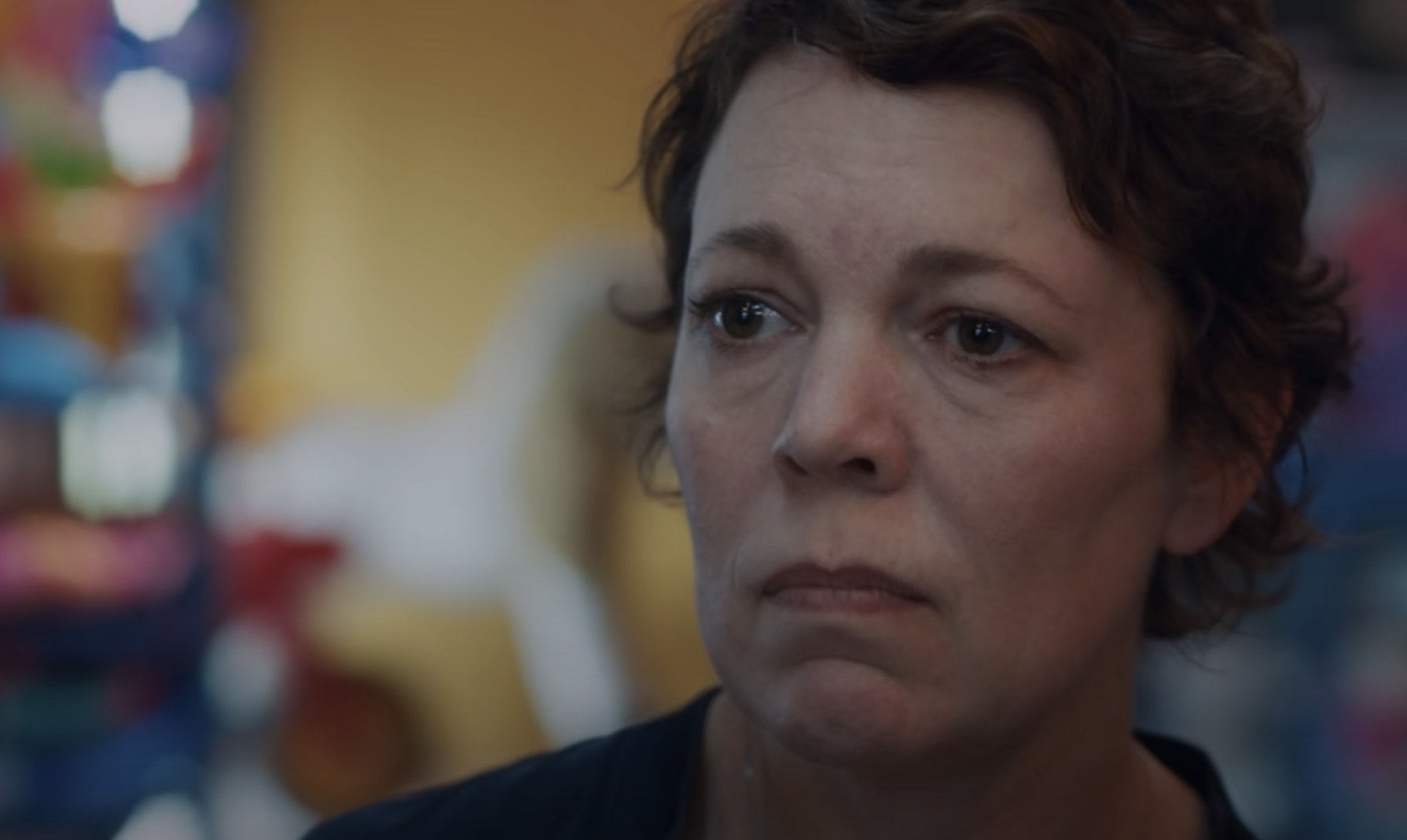 Olivia Colman looking distraught