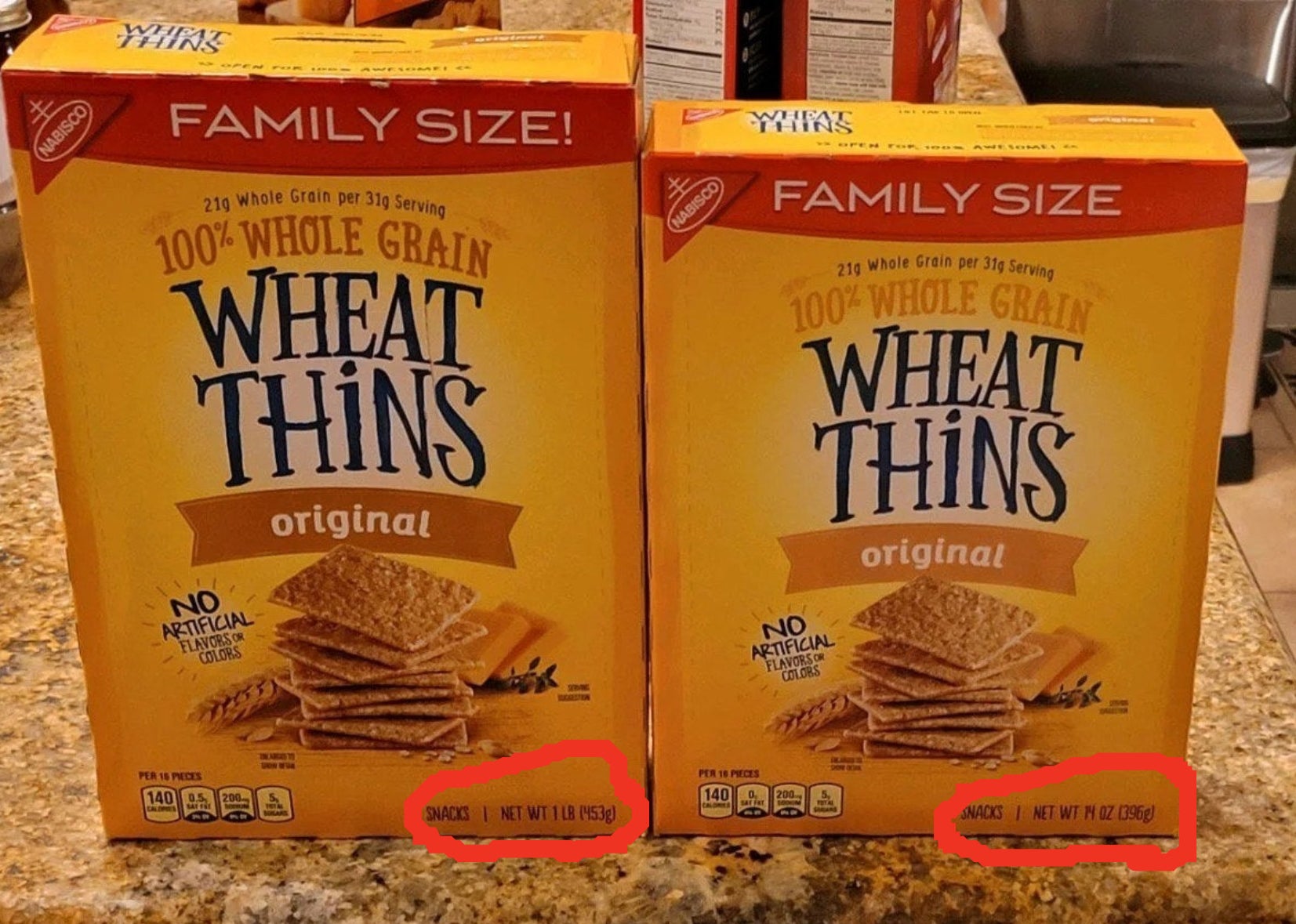 A zoomed-in photo with the change in weight circled