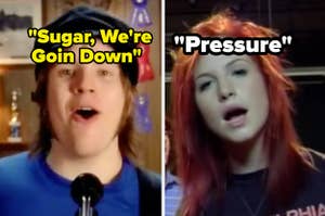 A close up of Patrick Stump and Hayley Williams they sing