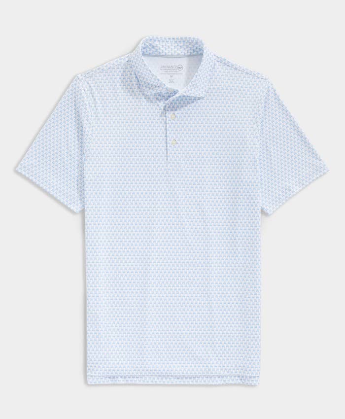 A classic polo shirt with a mini golf cart pattern