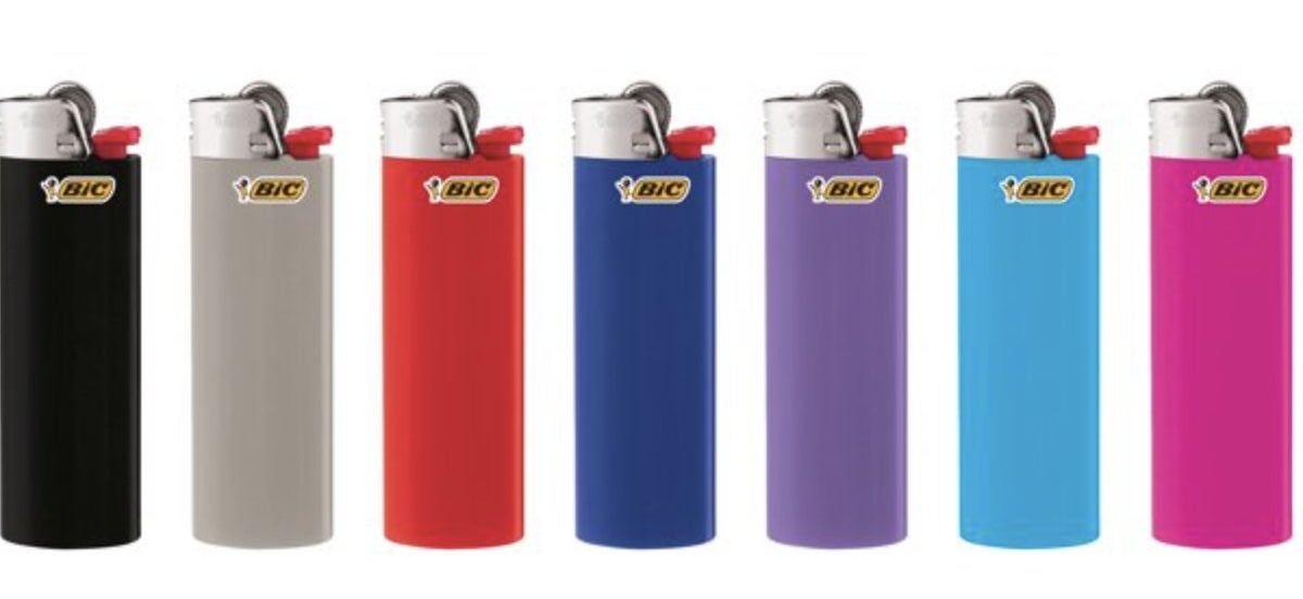 seven different colored lighters
