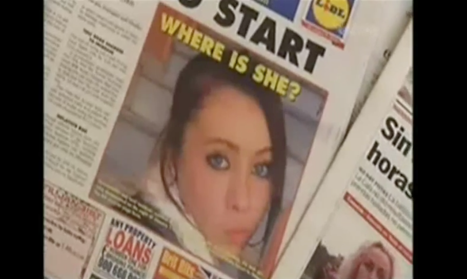 Newspaper clipping saying, &quot;Where Is She?&quot;