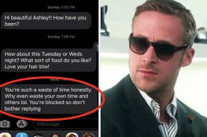 a man calling a woman a "waste of time" when she doesn't reply