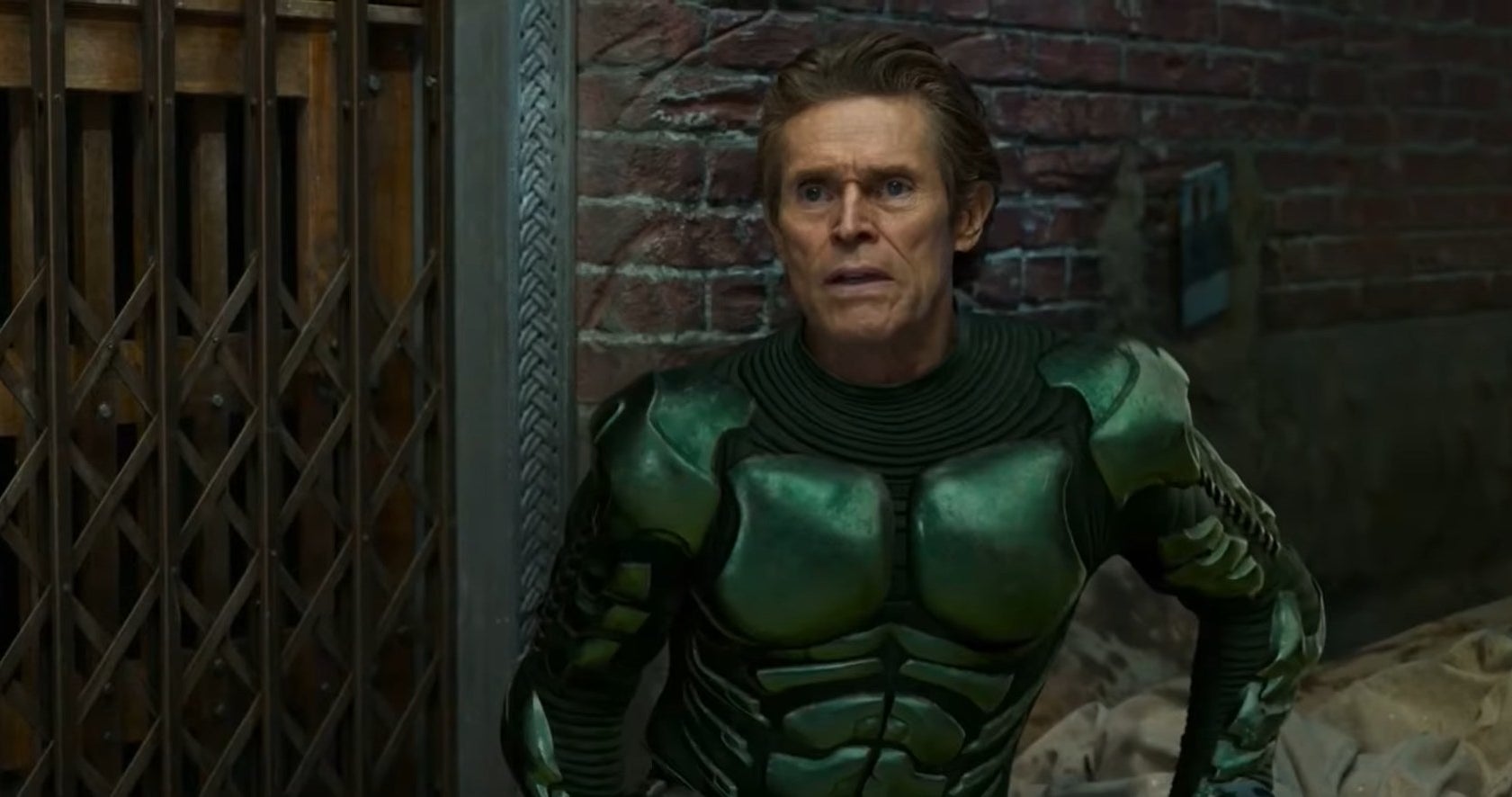 Normal Osborn wearing his Goblin suit in an alley in "Spider-Man: No Way Home"