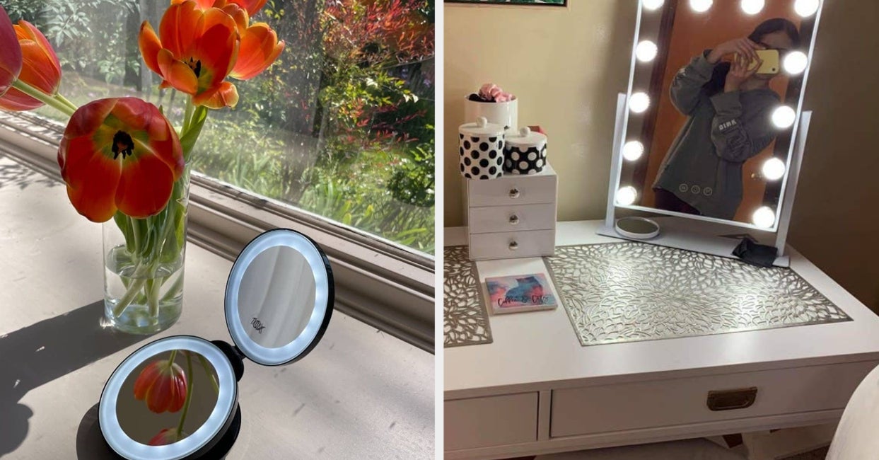 Fancii Rechargeable Travel Makeup Mirror with LED Light, 8 Foldable Stand, 3 Color Lighting Travel Mirror. Dimmable & Lightweight Portable Vanity