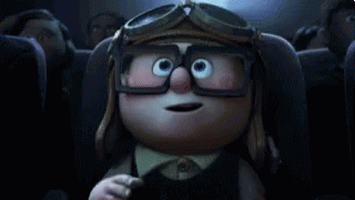 Carl from Up as a child putting on his goggles