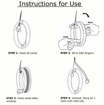 The step-by-step instructions showing how to wind the cords