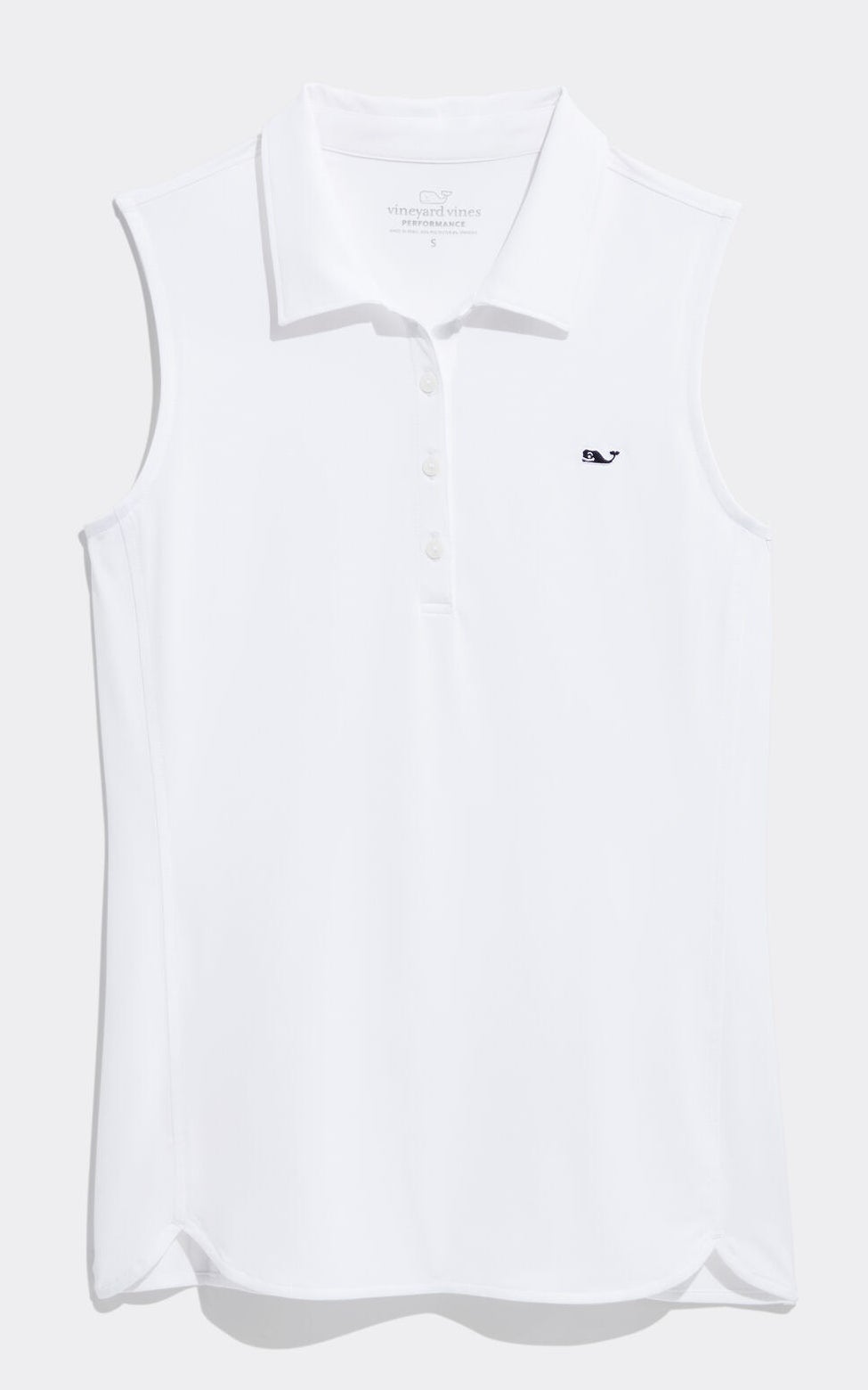 A classic sleeveless polo with three buttons and a whale logo