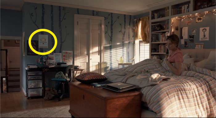 hazel&#x27;s bedroom, with the hectic glow poster circled