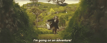 Bilbo Baggins running through the Shire and saying &quot;I&#x27;m going on an adventure&quot;