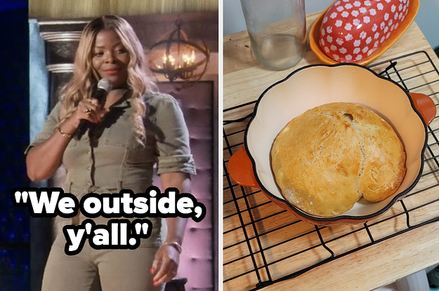 Janelle James saying "we outside y'all" during a standup set and a homemade loaf of bread