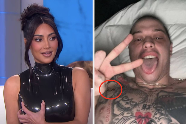 Kim Kardashian Revealed Pete Davidson Got Her Name Scarred Onto His Chest With A Branding Iron And A Tattoo That Says “My Girl Is A Lawyer” In A Gushing New Interview