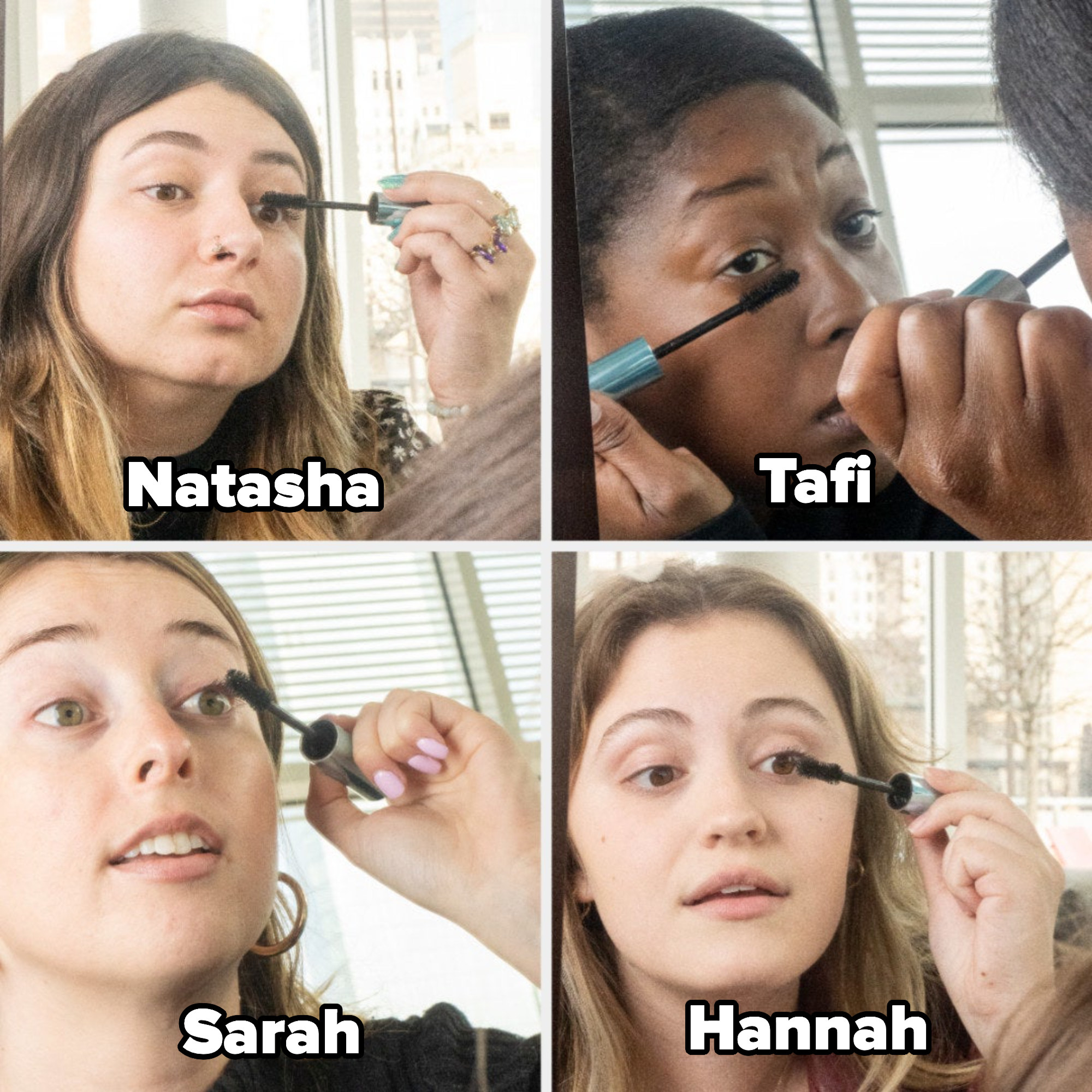 四个女人涂睫毛膏