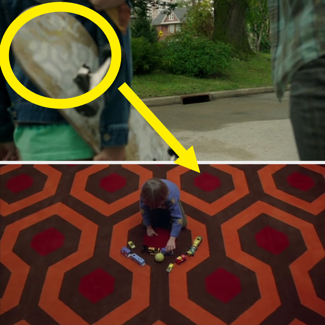 the underside of the skateboard and the carpet from the shining
