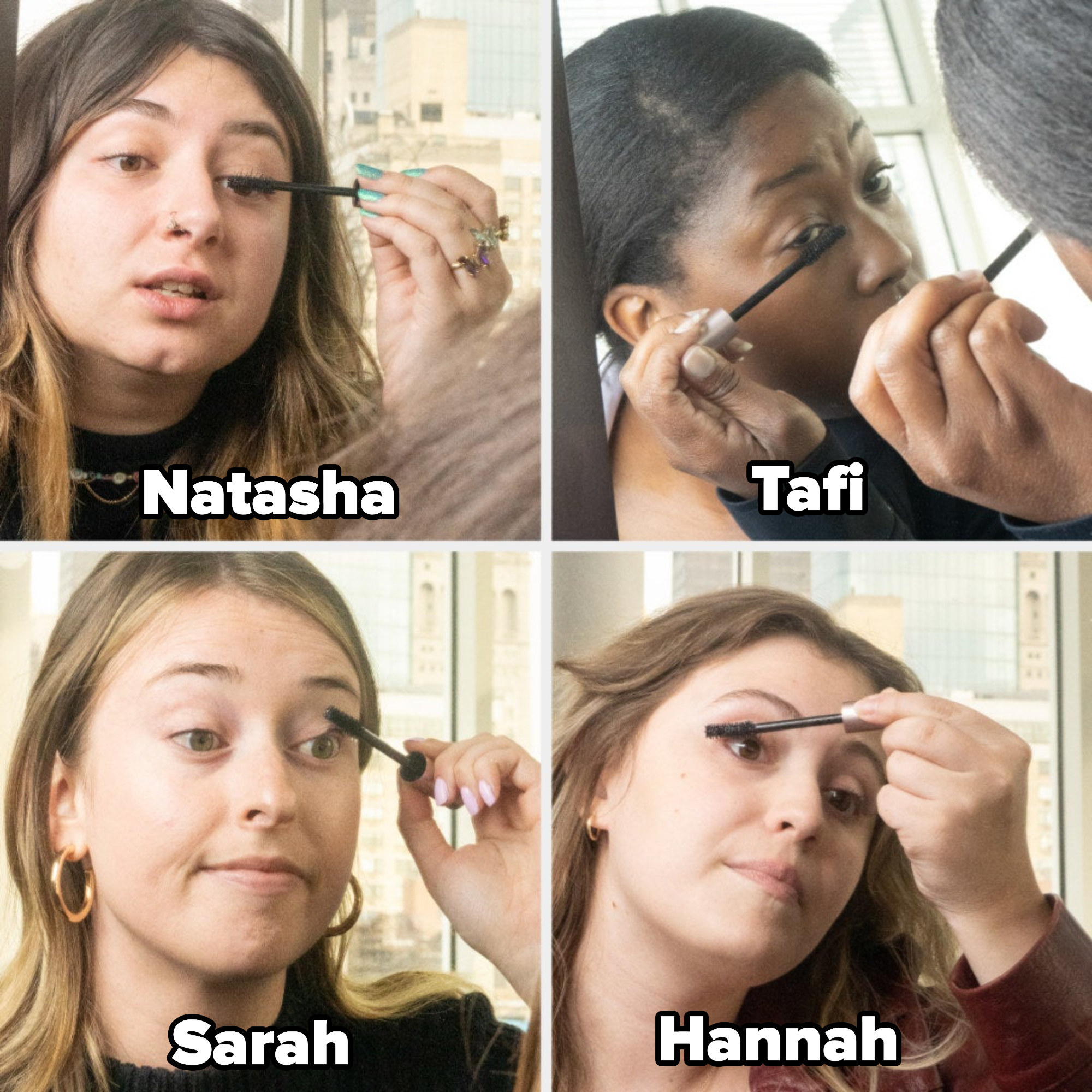 四个女人涂睫毛膏