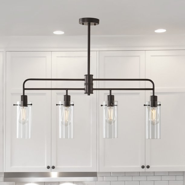 the black industrial-style light fixture with four bulbs