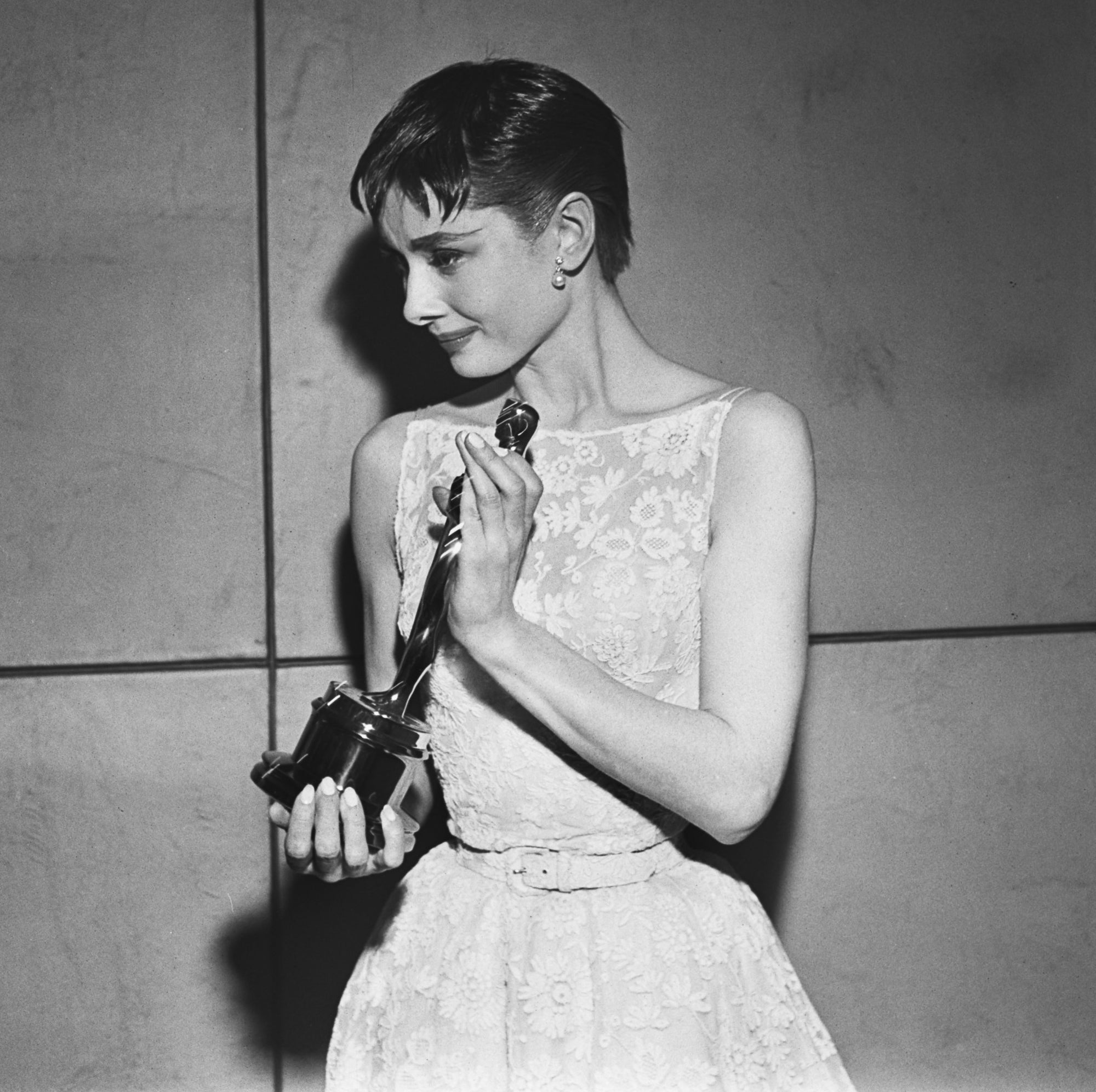 Audrey Hepburn accepts her Best Actress Oscar in 1954 for &quot;Roman Holiday&quot;