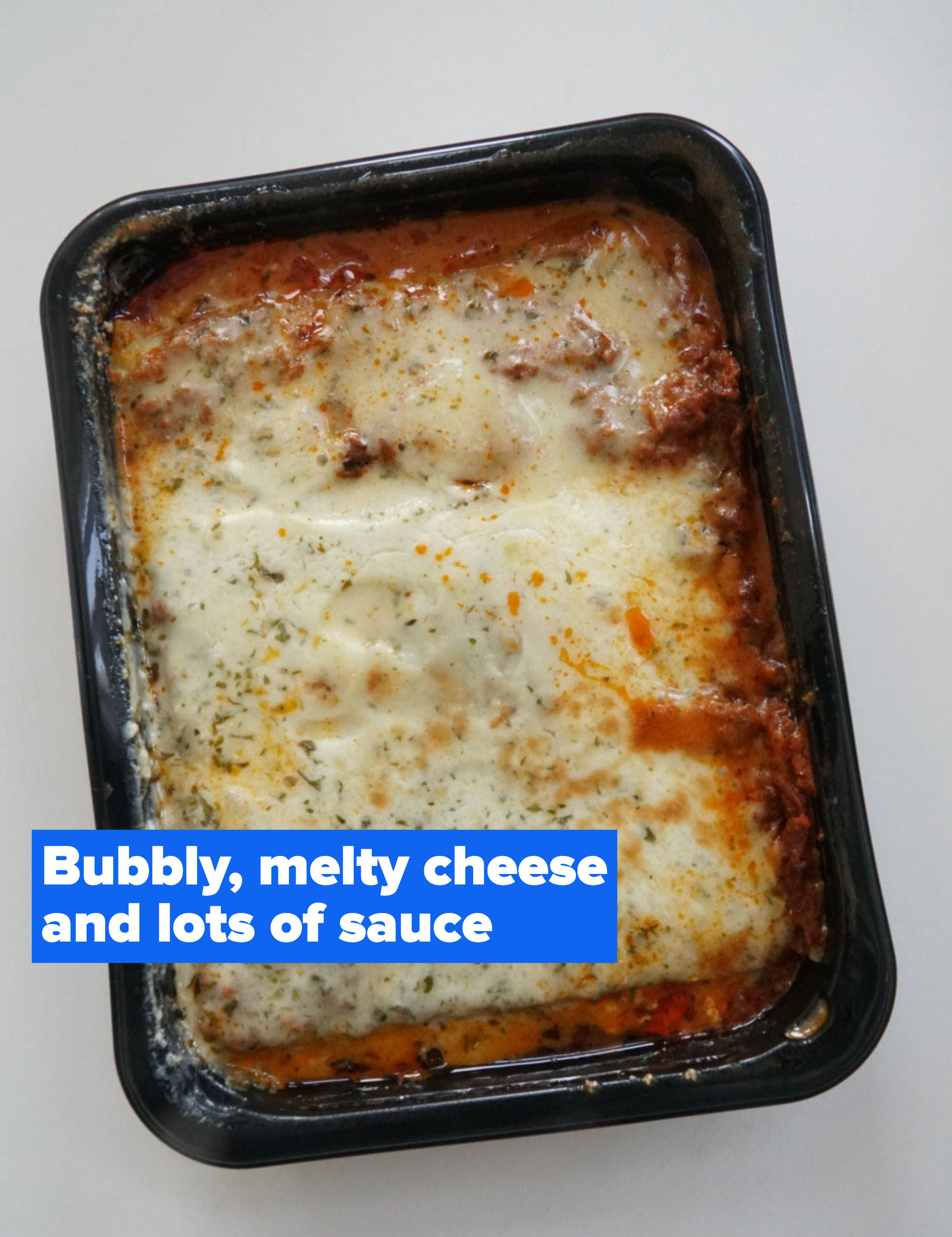 A tray of cheesy lasagna