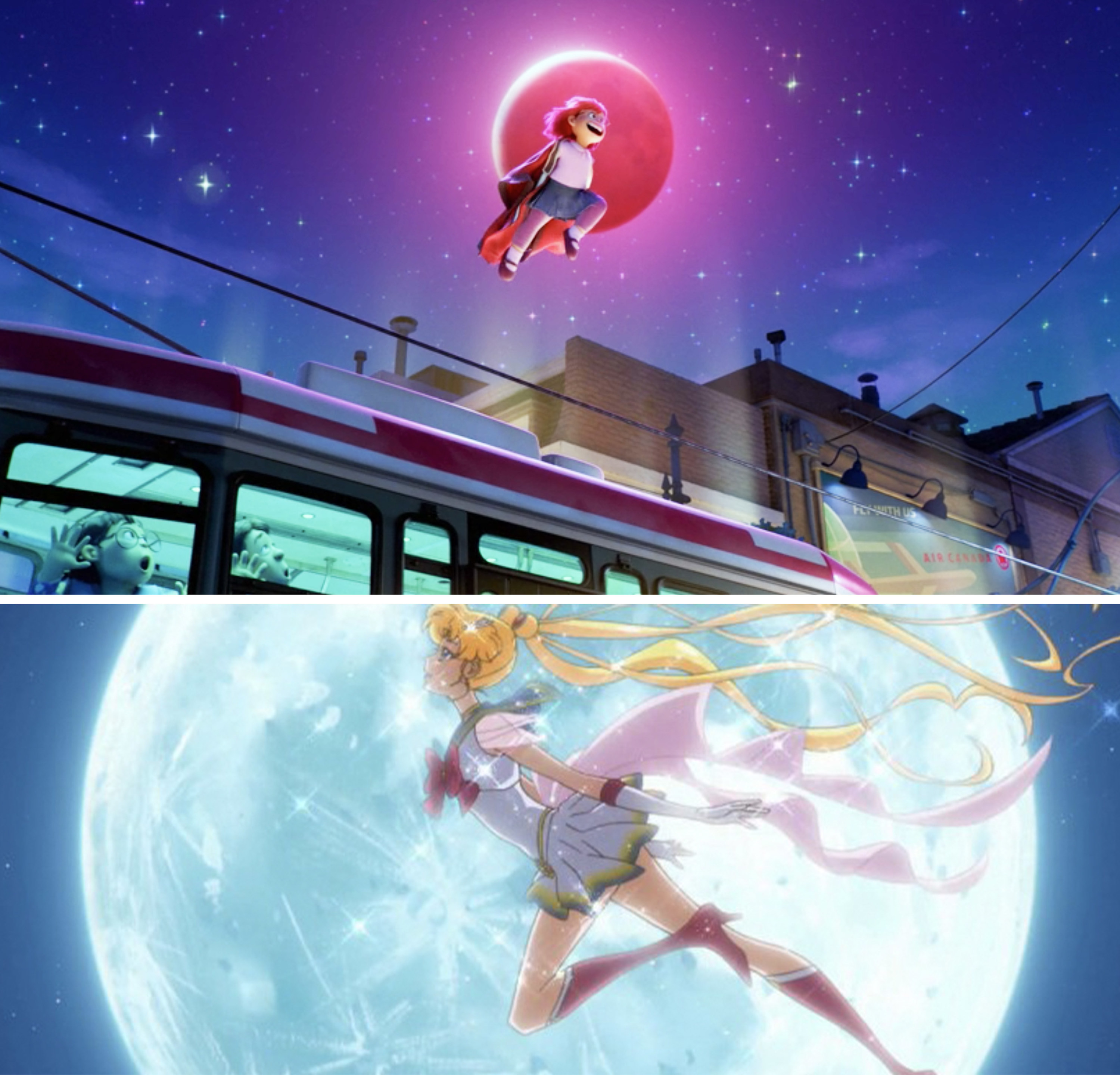 Mei being silhouetted by the moon vs. Sailor Moon