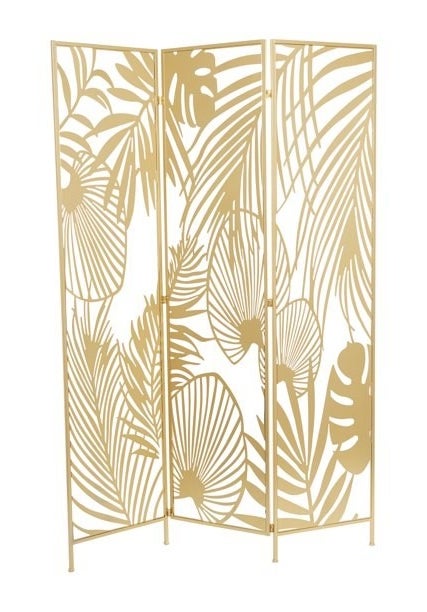the room divider with a gold leaf design