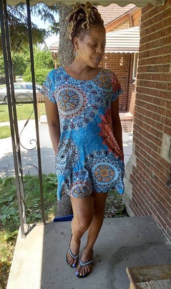reviewer wearing the bohemia dress