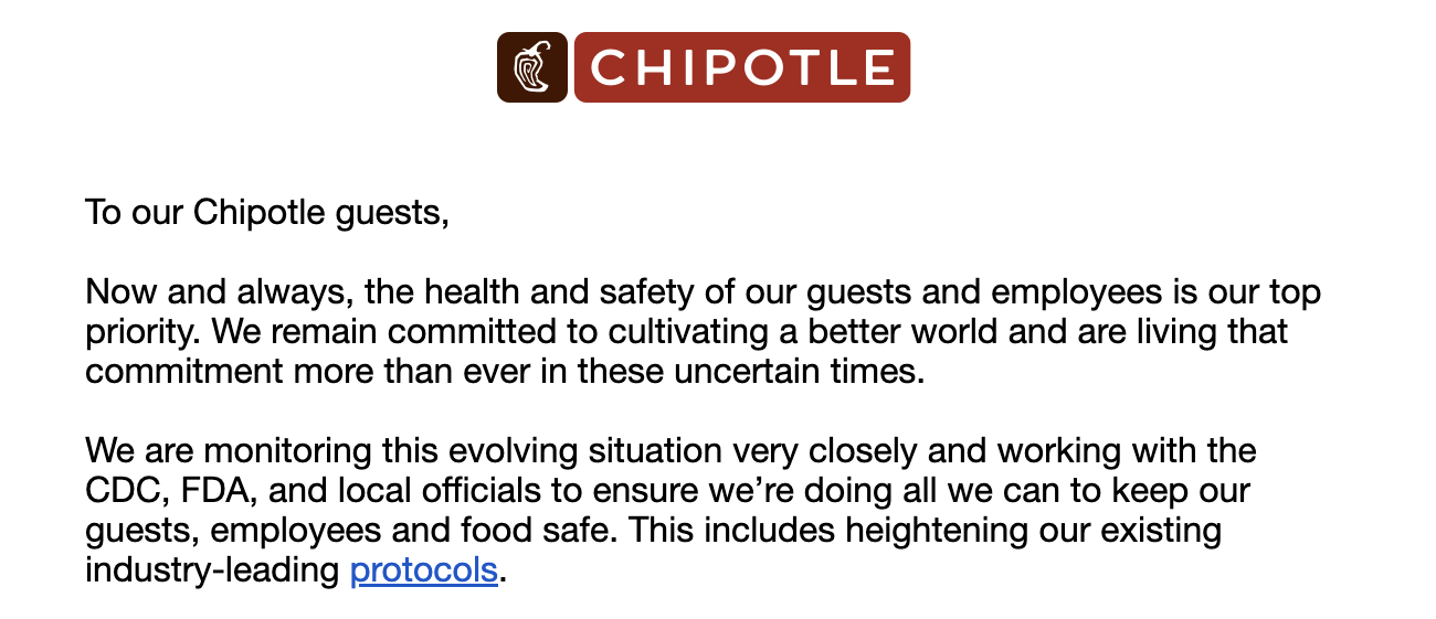 An email from Chipotle discussing COVID-19