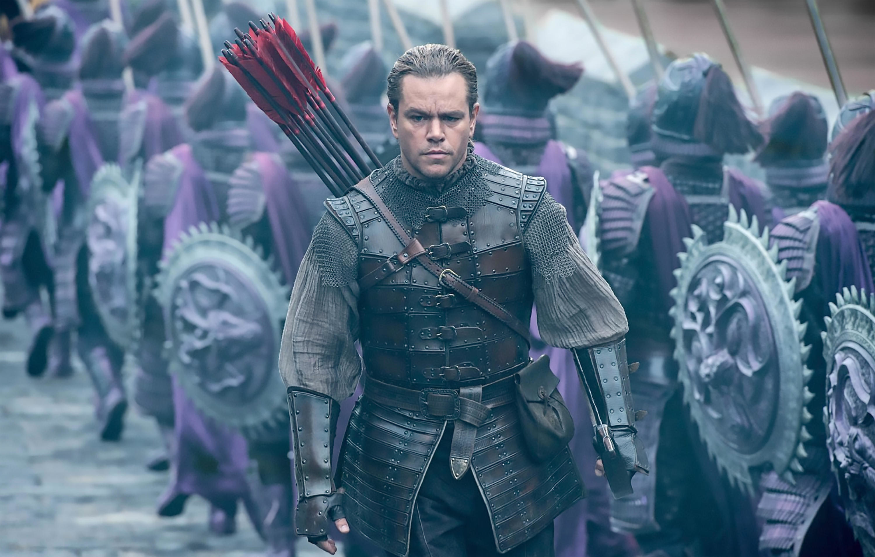 Matt Damon carrying arrow across his back in &quot;The Great Wall&quot;