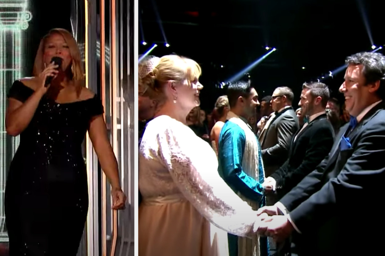 Queen Latifah marries couples at the Grammys