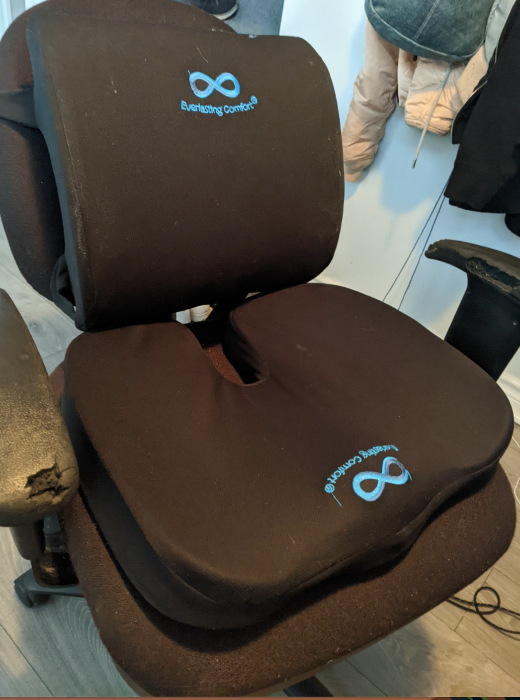 The seat cushion set on an office chair