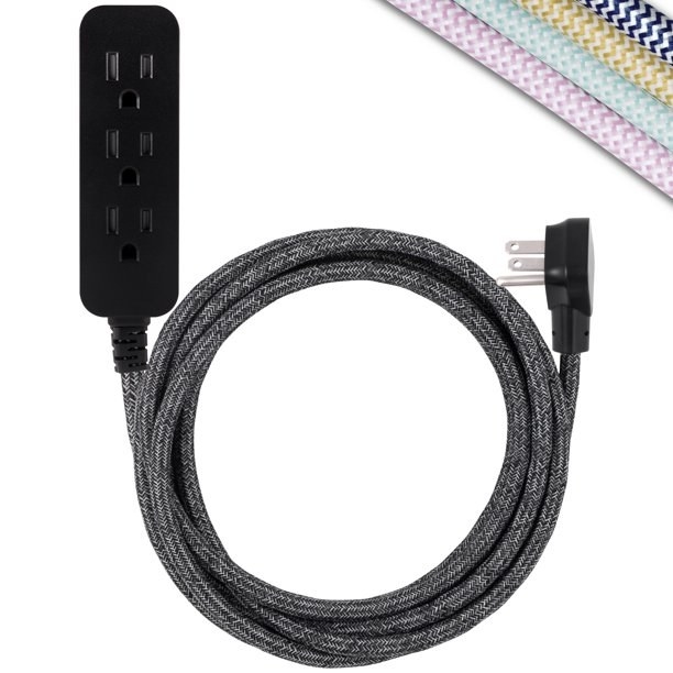 Black and gray fabric extension chord
